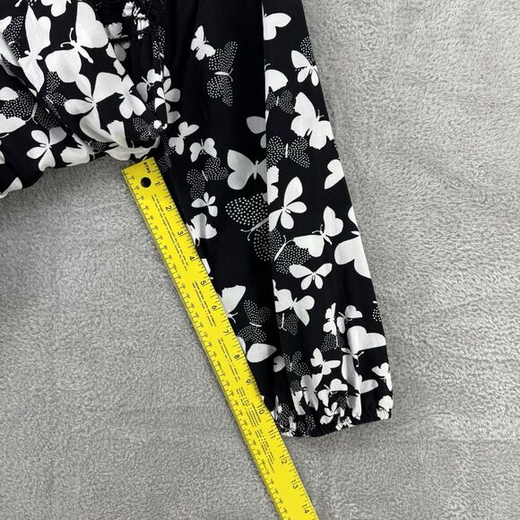 Talbots Top Womens L Black Butterfly Smocked Scoop Neck 3/4 Sleeves Elastic Cuff - Picture 13 of 15